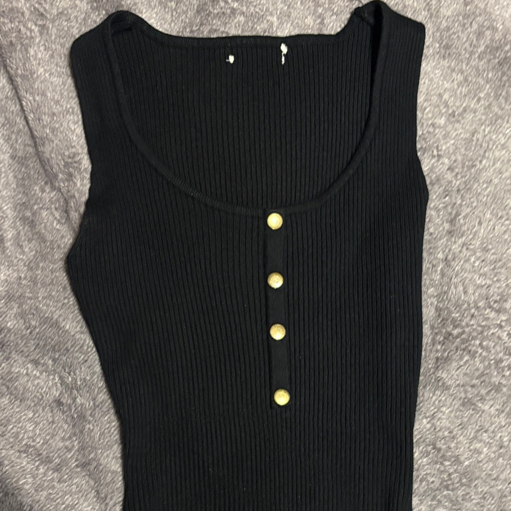 Fashion Nova Black Ribbed Tank with Gold Accents